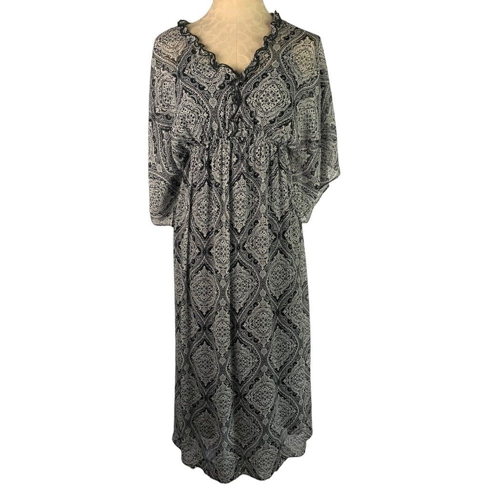 XS Curations 2 Piece Black White Maxi Dress Black‎ Slip Boho Overlay